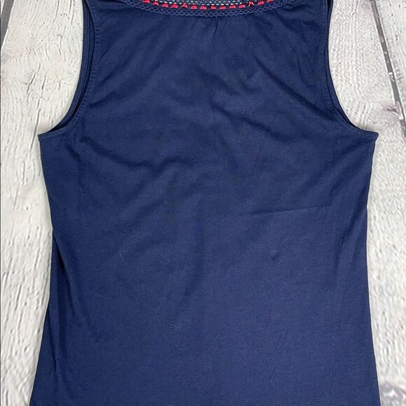 TALBOTS navy V-neck sleeveless top ribbon embellishment - size MP - Picture 9 of 10
